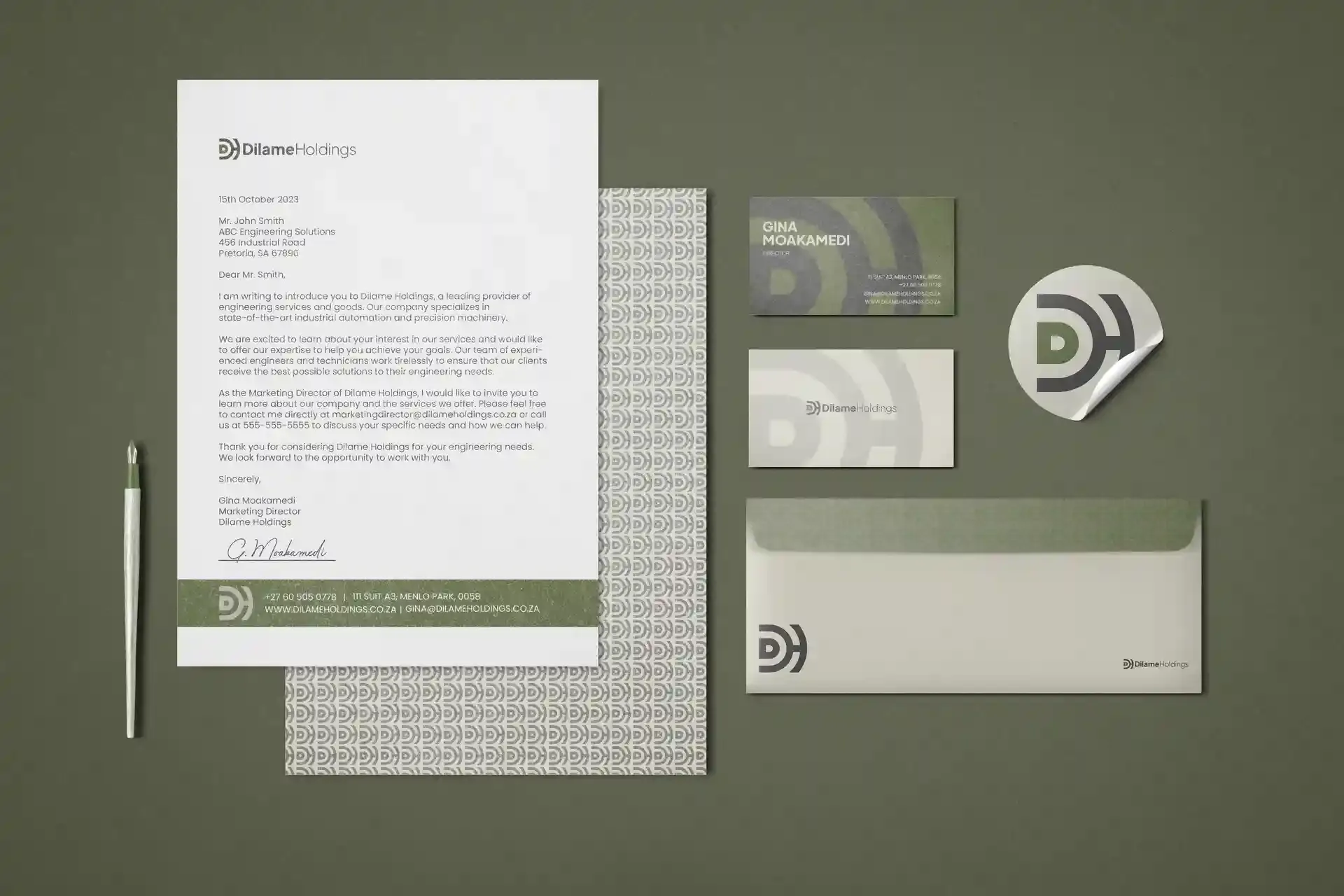 Dilame Holdings corporate stationary design suite